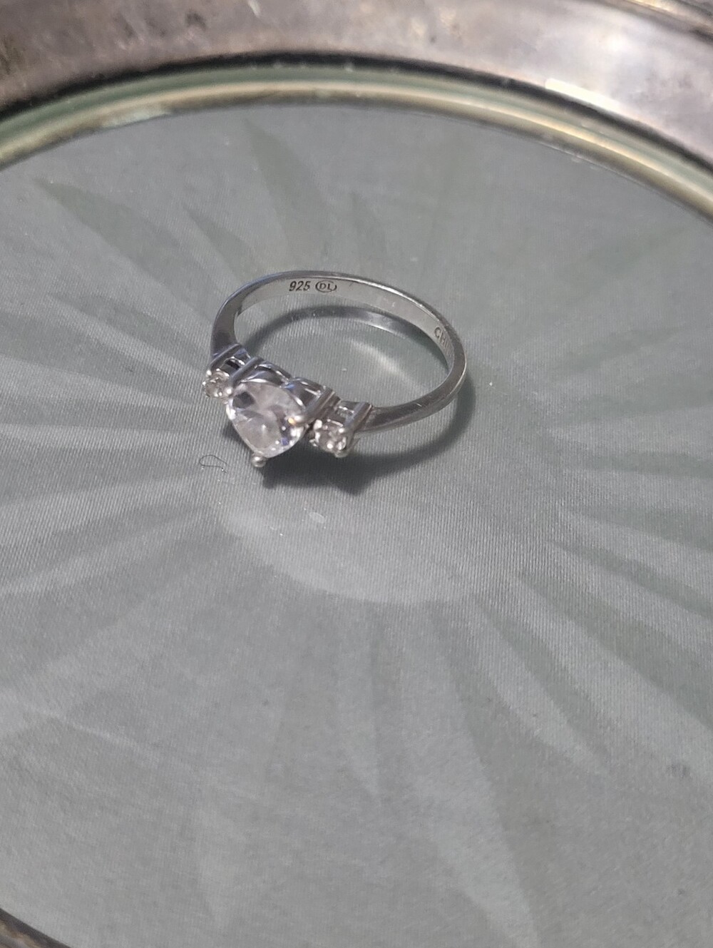 Sterling Silver Heart Solitaire Ring with Clear Stone - 925